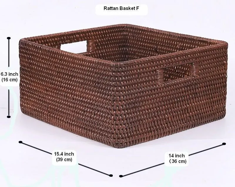 Rectangular Storage Baskets, Storage Baskets for Kitchen, Large Brown Woven Storage Baskets, Storage Baskets for Shelves