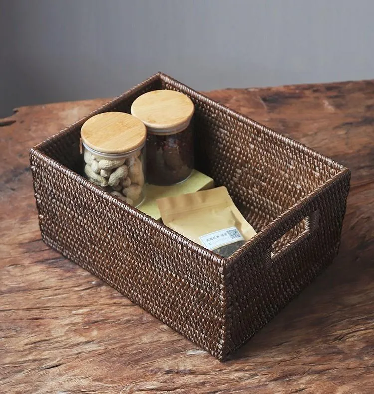 Rectangular Storage Baskets, Storage Baskets for Kitchen, Large Brown Woven Storage Baskets, Storage Baskets for Shelves