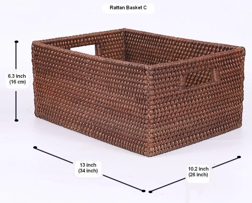 Rectangular Storage Baskets, Storage Baskets for Kitchen, Large Brown Woven Storage Baskets, Storage Baskets for Shelves