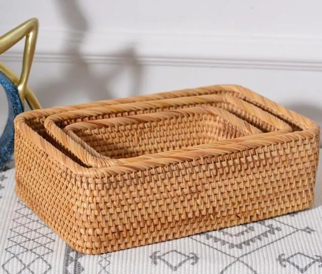 Rectangular Storage Baskets, Storage Baskets for Shelves, Woven Rattan Storage Basket, Kitchen Storage Baskets, Bathroom Storage Baskets