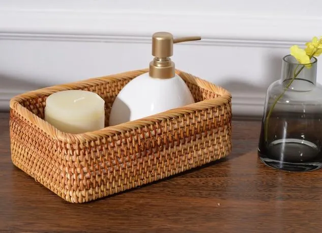 Rectangular Storage Baskets, Storage Baskets for Shelves, Woven Rattan Storage Basket, Kitchen Storage Baskets, Bathroom Storage Baskets