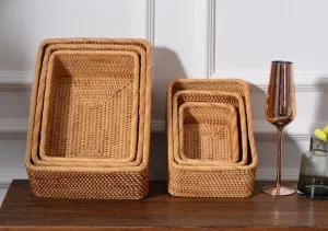 Rectangular Storage Baskets, Storage Baskets for Shelves, Woven Rattan Storage Basket, Kitchen Storage Baskets, Bathroom Storage Baskets