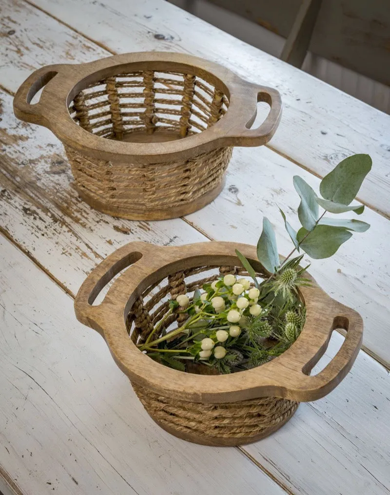 Round Wooden Rope Baskets