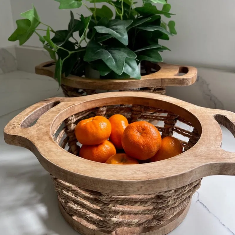 Round Wooden Rope Baskets