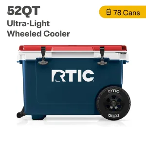 RTIC 52 QT Ultra-Light Wheeled Hard-Sided Ice Chest Cooler, Patriot, Fits 78 Cans