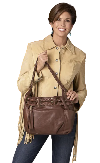 Sidran Women's Handbraided Leather With Grommet Trim Handbag