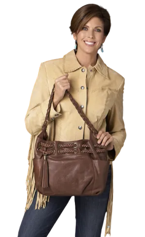 Sidran Women's Handbraided Leather With Grommet Trim Handbag
