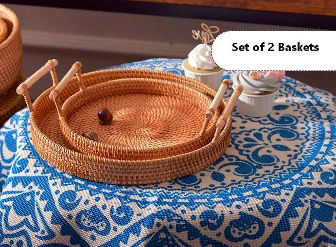 Small Rattan Storage Basket, Fruit Basket, Round Storage Basket with Handle, Kitchen Storage Baskets, Woven Storage Baskets