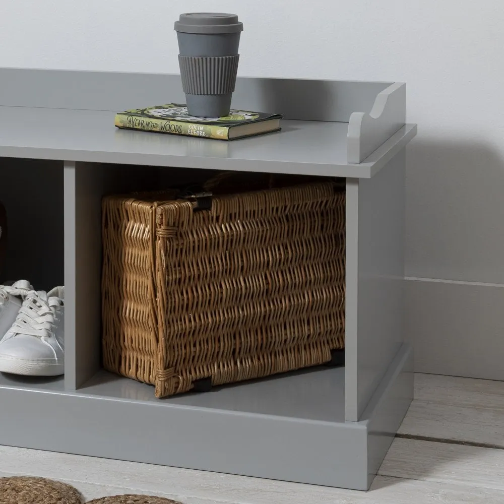 Stockholm Storage Bench with 3 Brown Baskets in Silk Grey