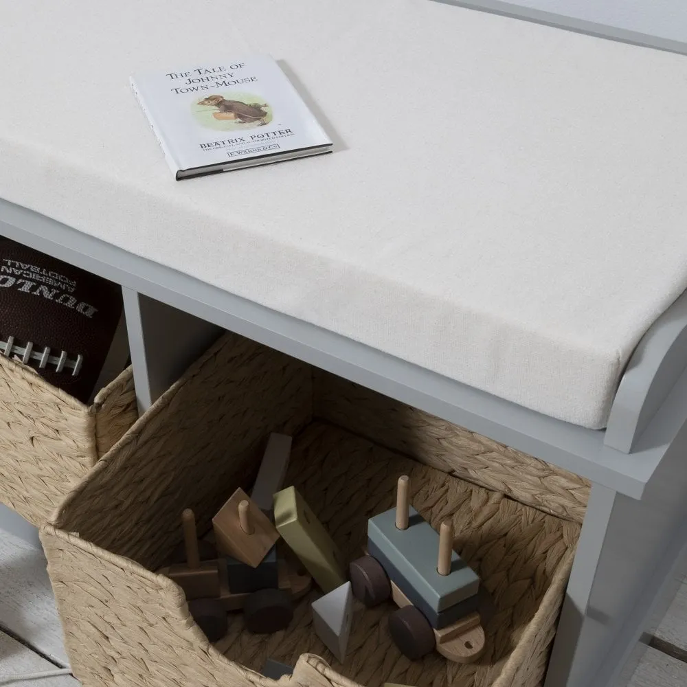 Stockholm Storage Bench with 3 Brown Baskets in Silk Grey