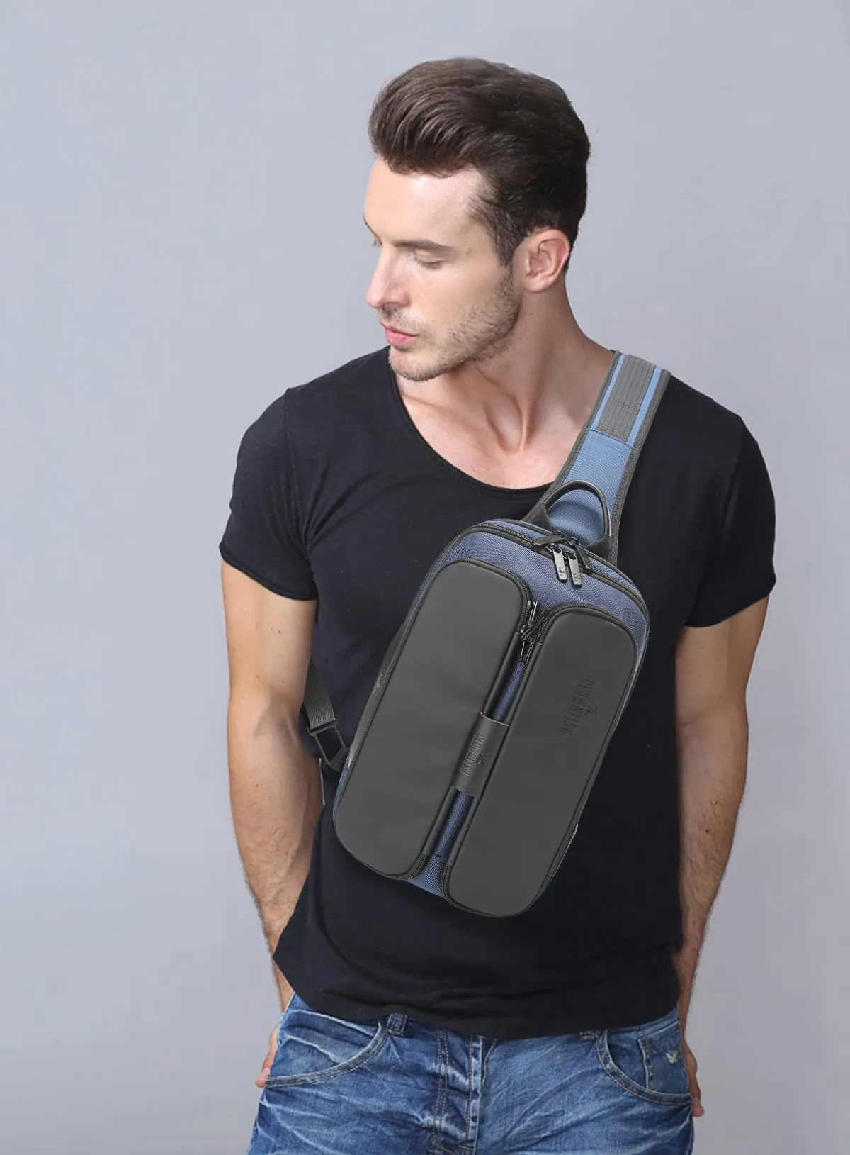 THE CLOWNFISH Single Shoulder Water Resistant Antitheft Crossbody Bag Chest Bag External USB Interface Single Shoulder Bag Chest Pack (Blue)