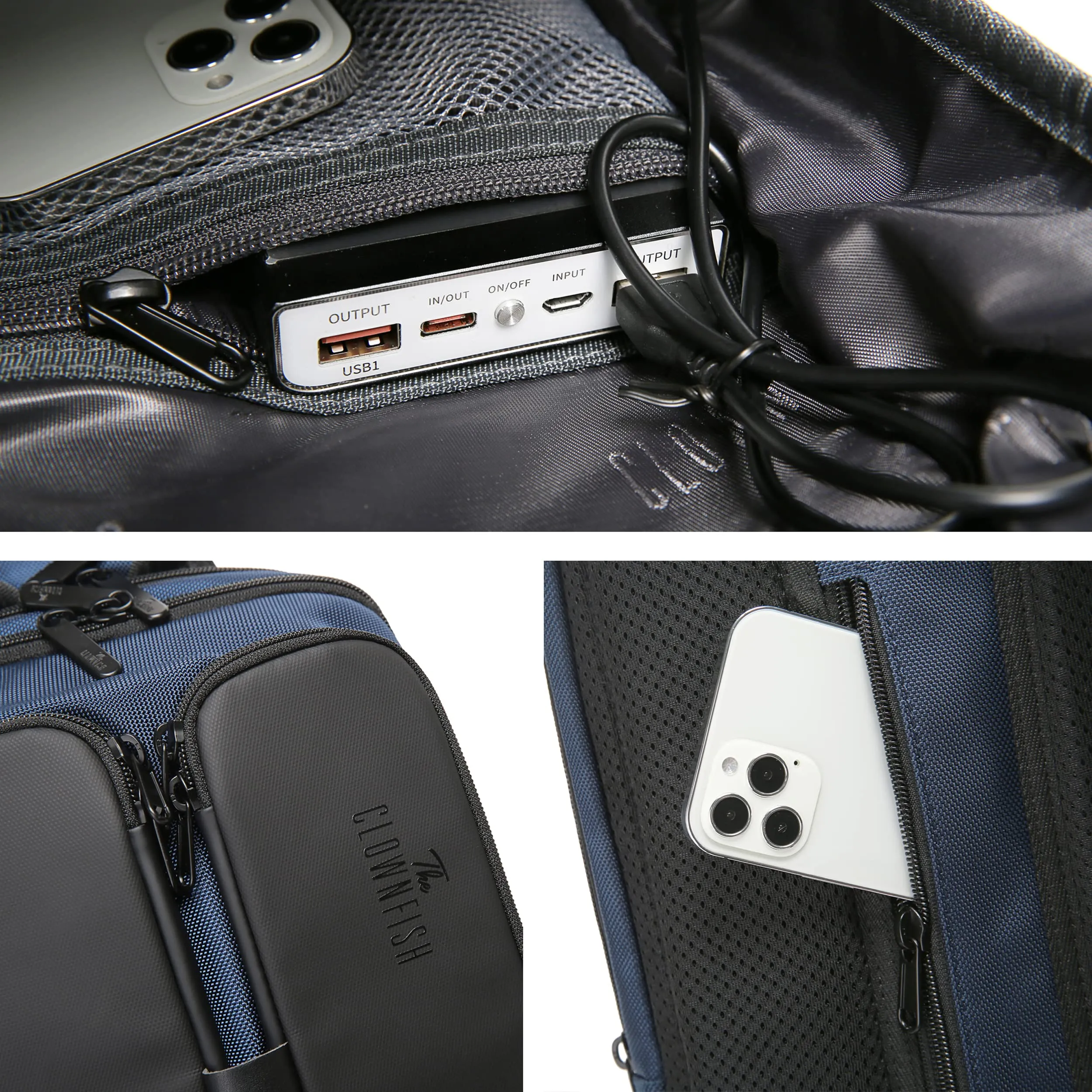THE CLOWNFISH Single Shoulder Water Resistant Antitheft Crossbody Bag Chest Bag External USB Interface Single Shoulder Bag Chest Pack (Blue)