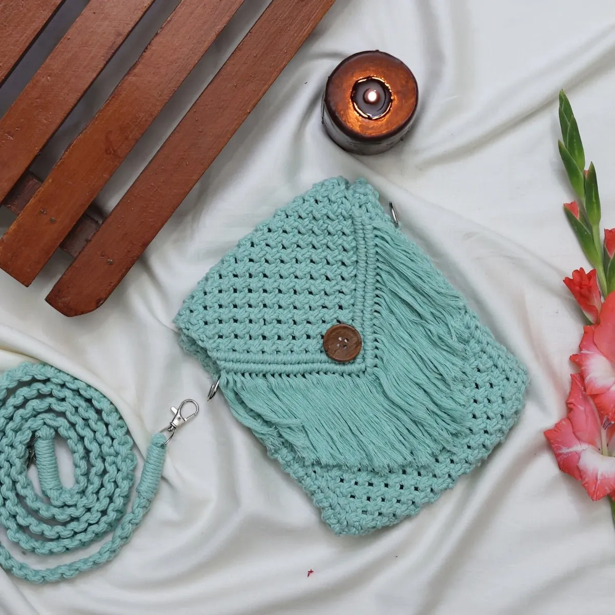 Turqoise Macrame Mobile Sling Bag