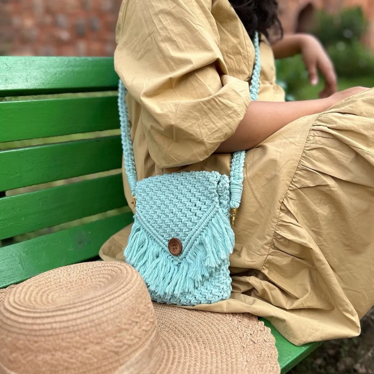Turqoise Macrame Mobile Sling Bag