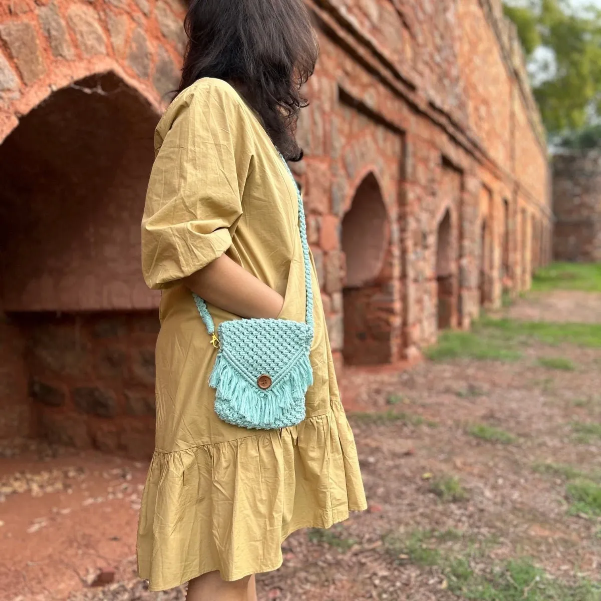 Turqoise Macrame Mobile Sling Bag