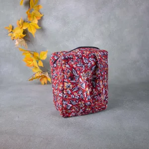 Water Proof Cotton Lunch Bag Brown Colour with Blue Leaf Design.