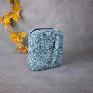 Water Proof Cotton Lunch Bag Light Green Colour with Bandhani Design.