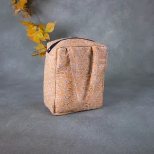 Water Proof Cotton Lunch Bag Light Yellow Colour with Small Flower Design