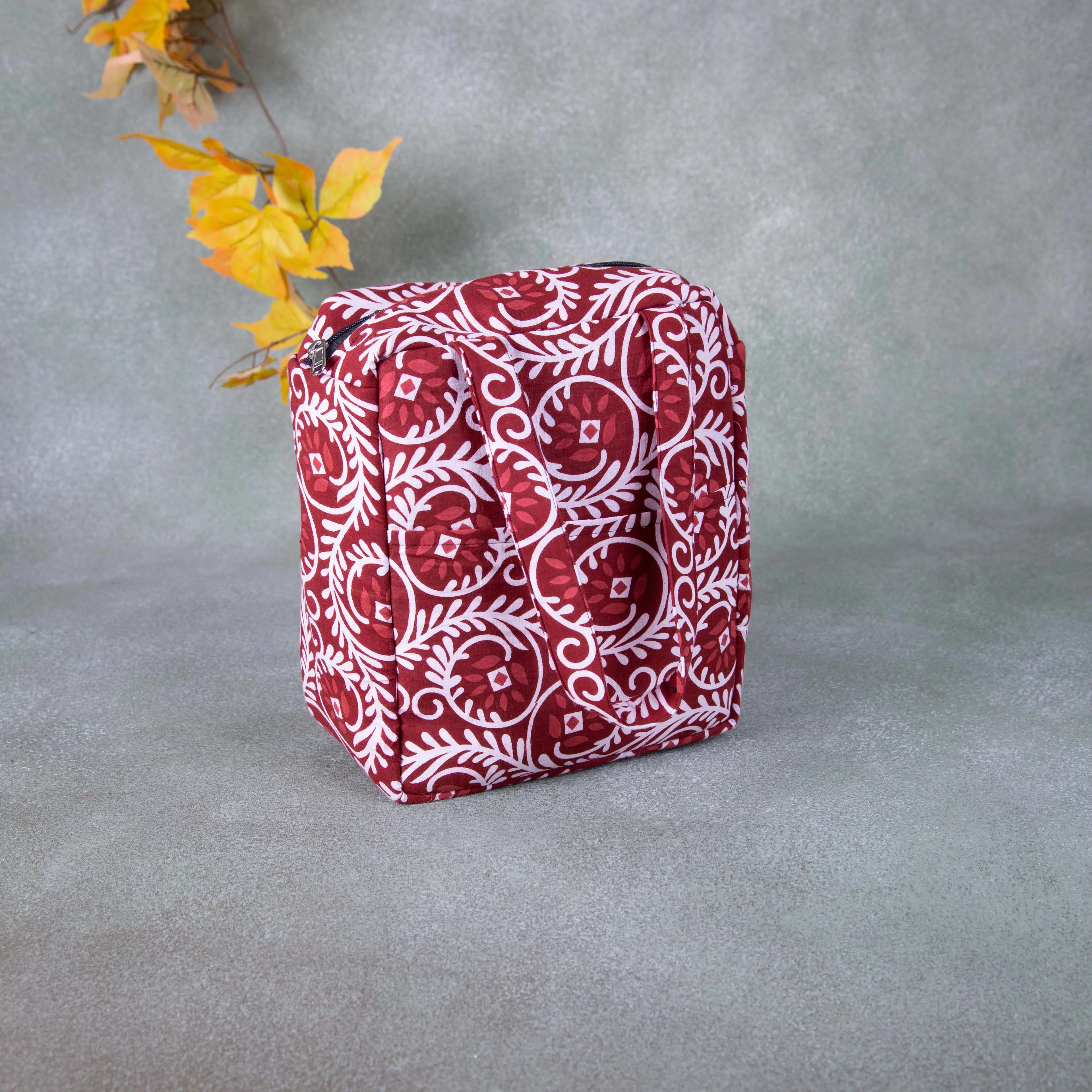 Water Proof Cotton Lunch Bag Red Colour with White Colour.