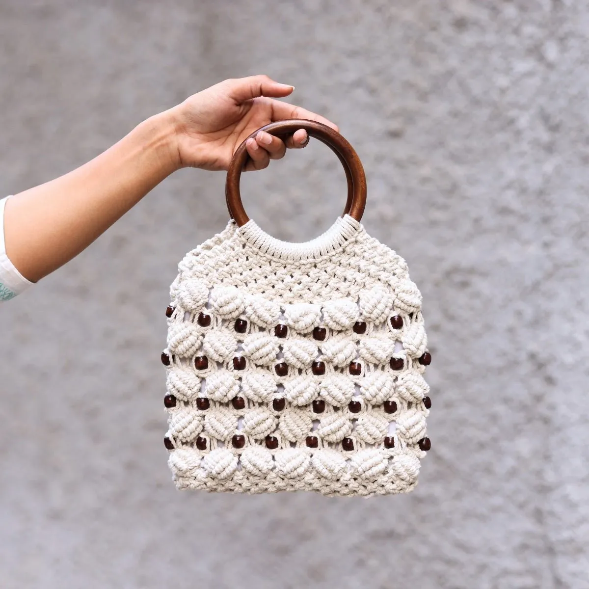 White Magic Ring Handmade Macrame Bag