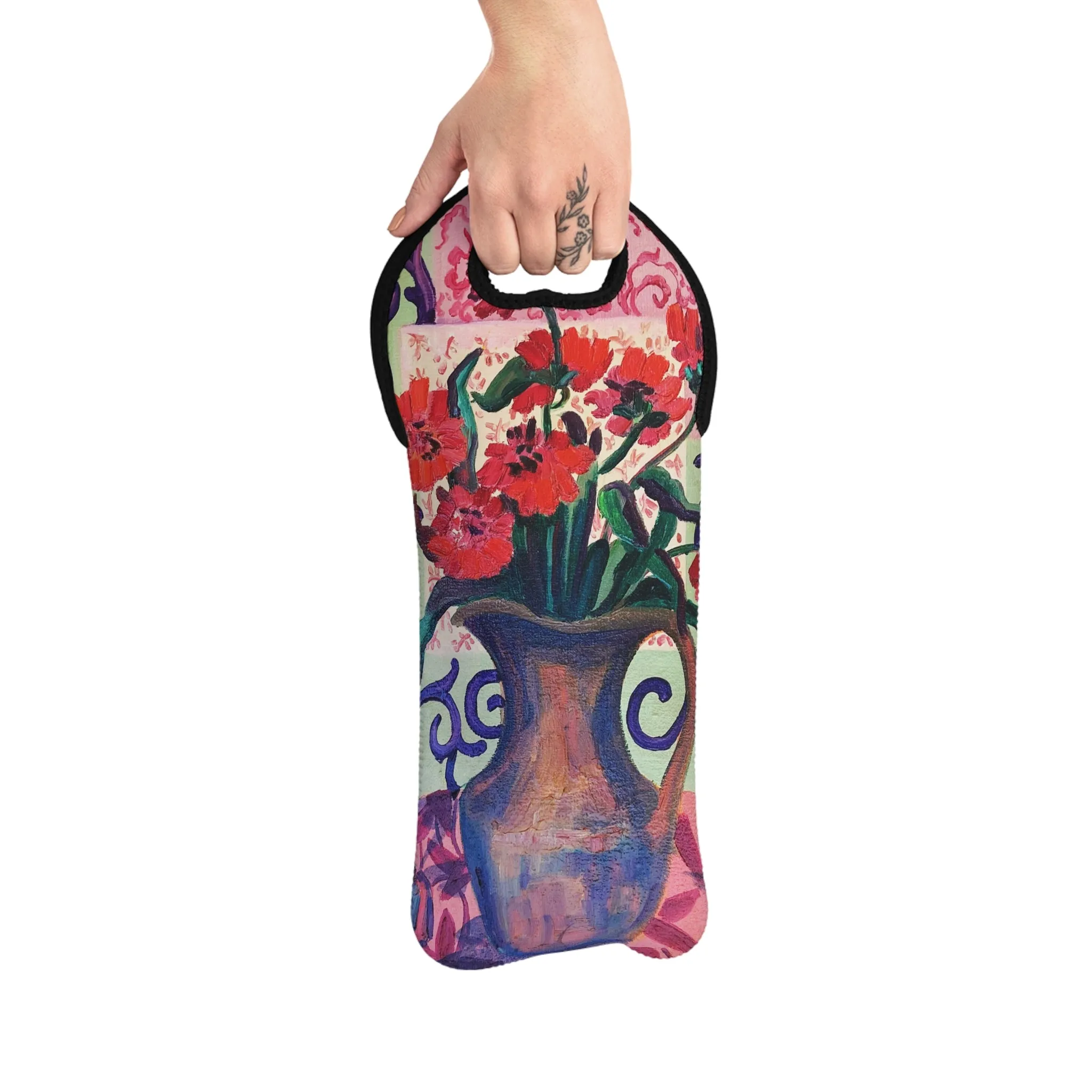 Wine Tote Bag - "Green Parrot"